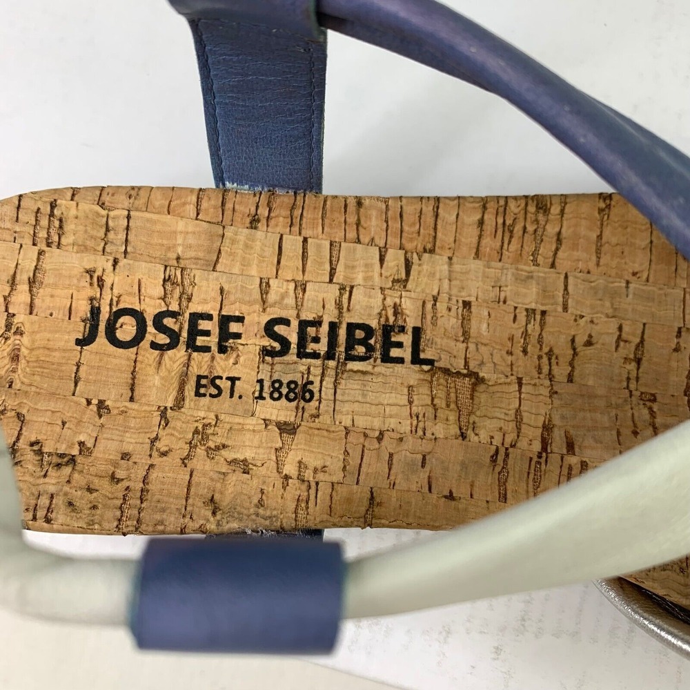 Josef Seibel Womens Henriette Sandal Blue Silver Cross Over Strap Flat Sz 6.5/37 - Picture 13 of 13